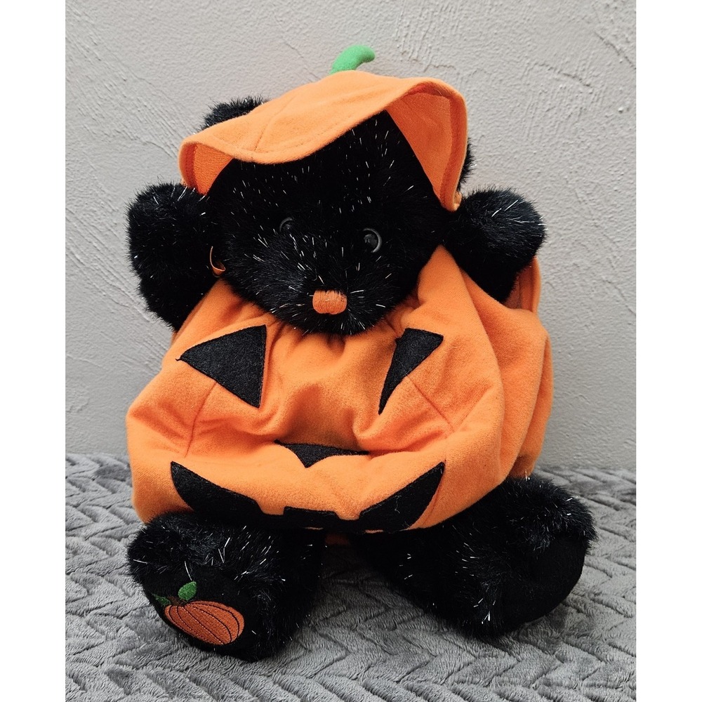 Build-A-Bear Black Silver Shimmer Bear Plush Pumpkin Halloween Costume Holiday